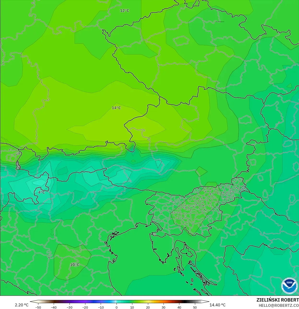 GFS model - Austria, Temperature at 850hPa