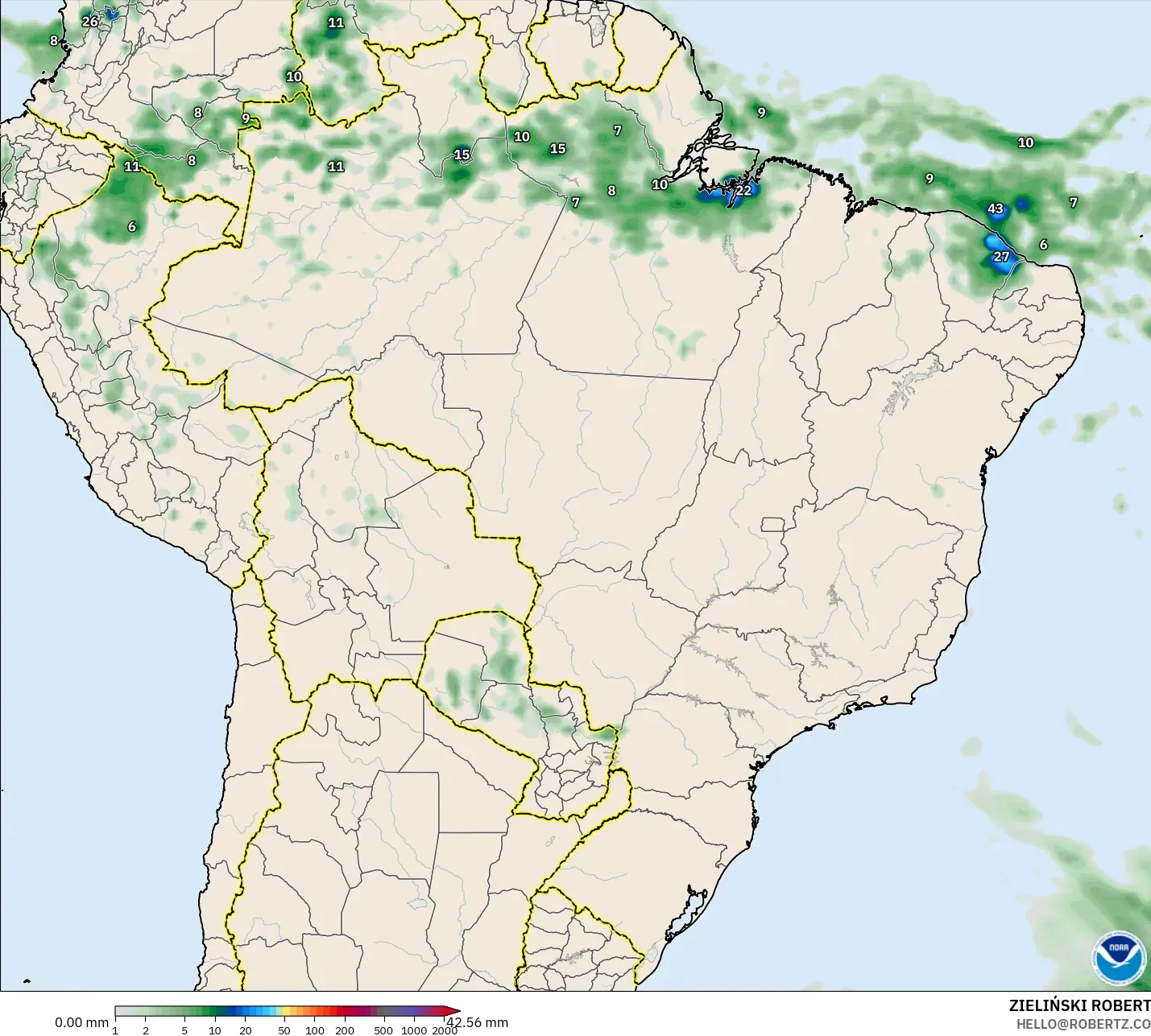 GFS model - Brazil, Precipitation Accumulation