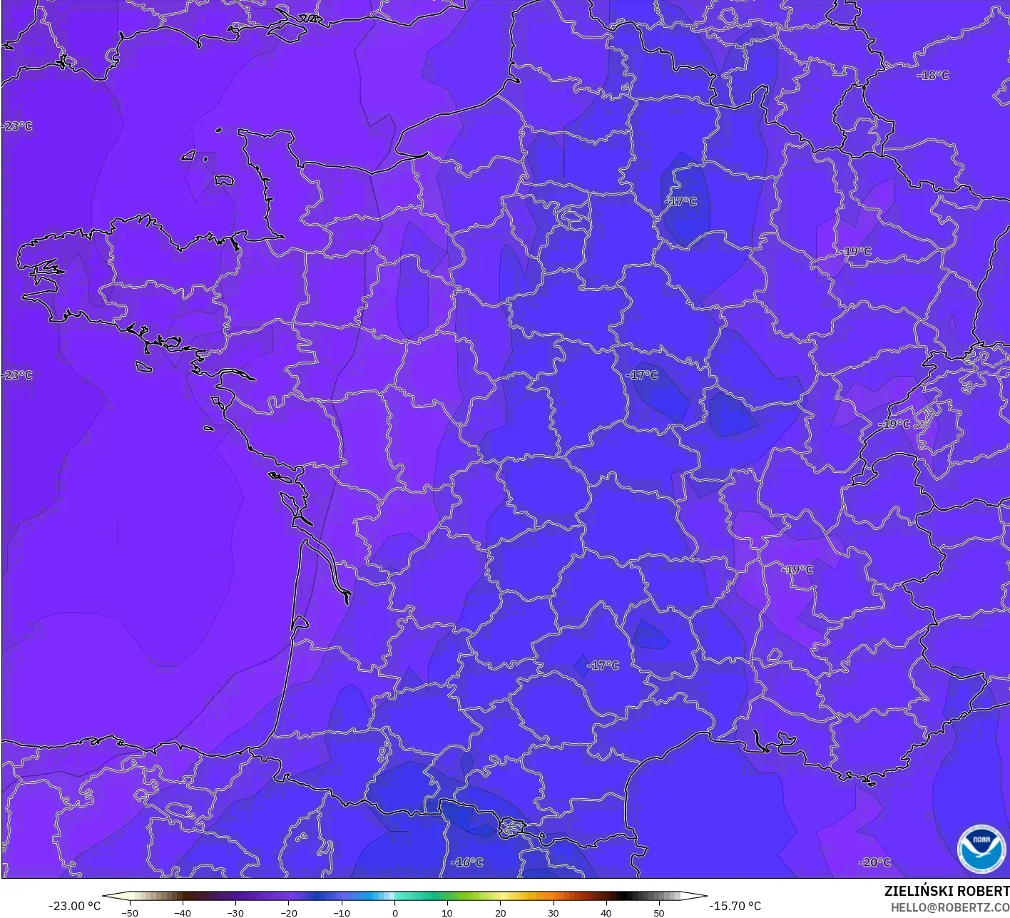 GFS model - France, Temperature at 500hPa