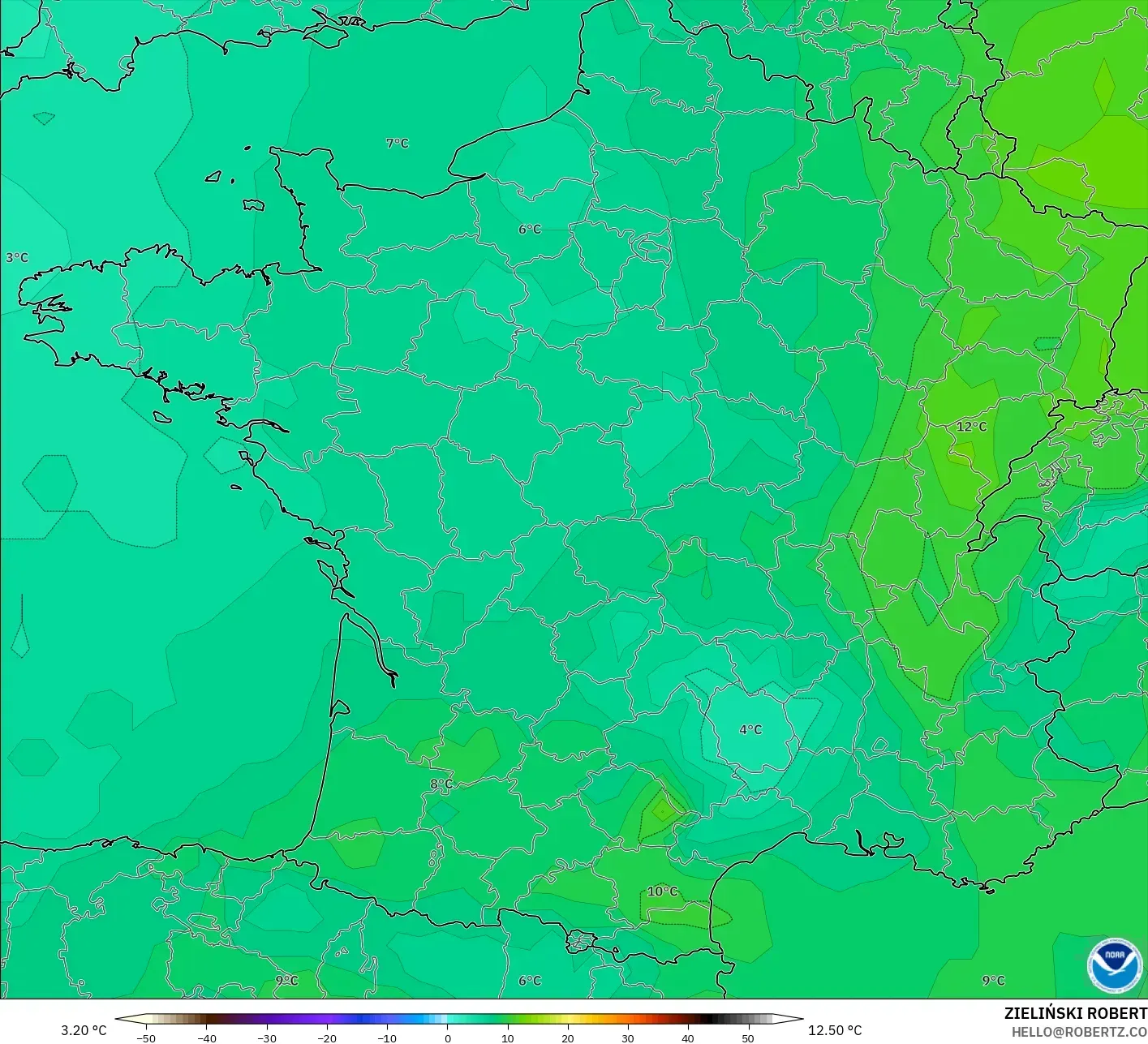 GFS model - France, Temperature at 850hPa