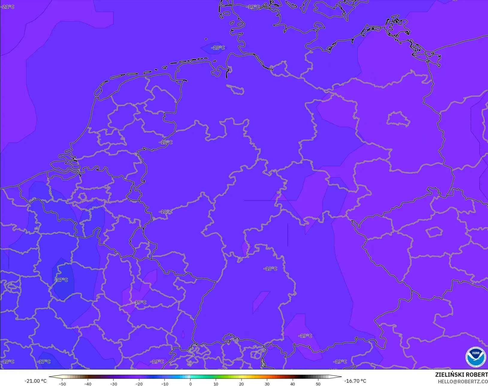 GFS model - Germany, Temperature at 500hPa