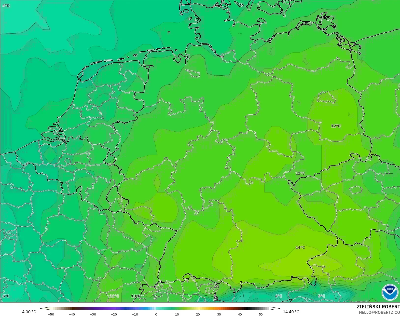 GFS model - Germany, Temperature at 850hPa