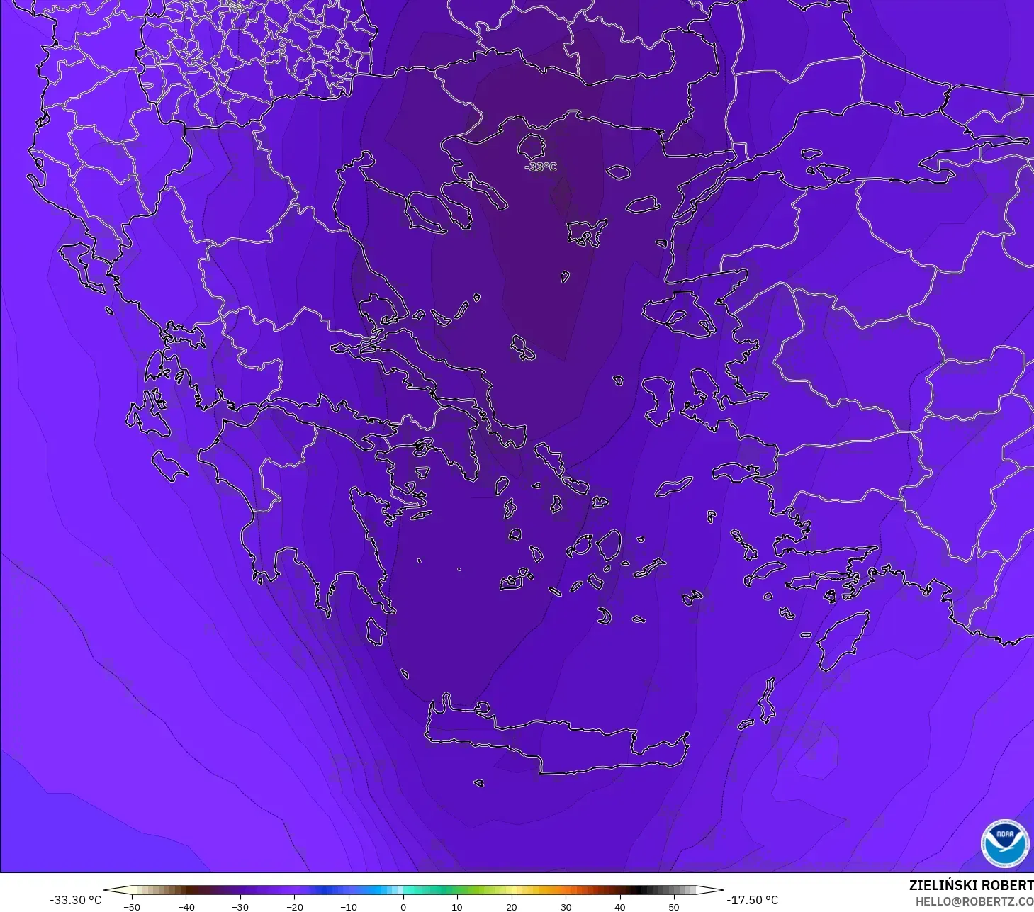 GFS model - Greece, Temperature at 500hPa