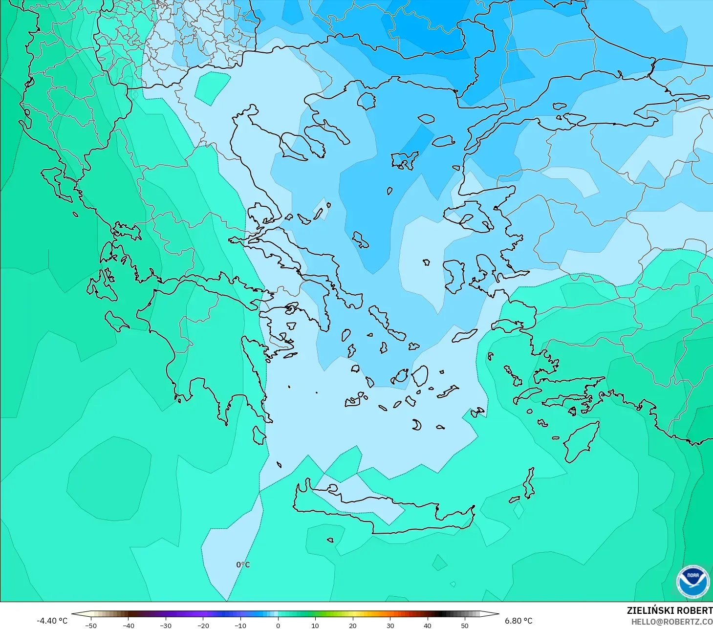 GFS model - Greece, Temperature at 850hPa