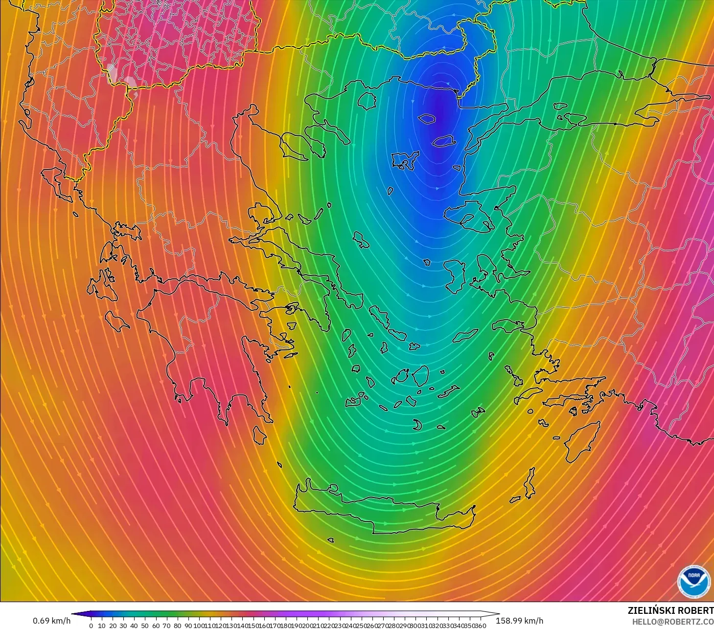 GFS model - Greece, Wind at 300hPa (jet stream)