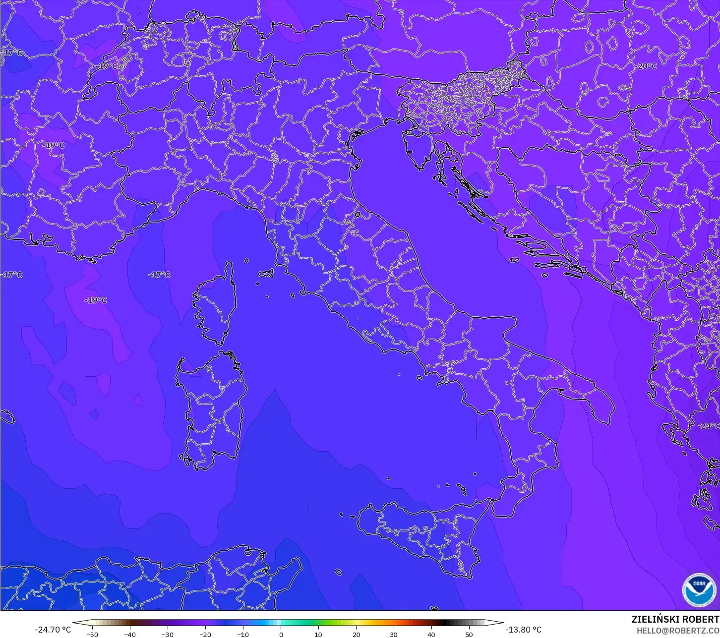GFS model - Italy, Temperature at 500hPa