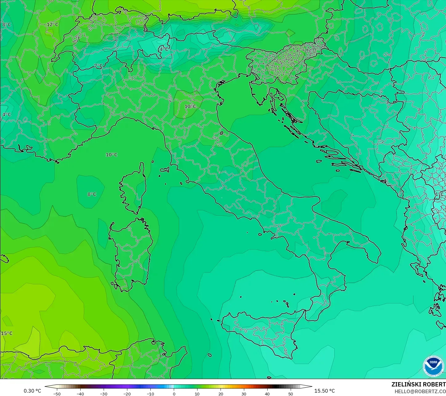 GFS model - Italy, Temperature at 850hPa