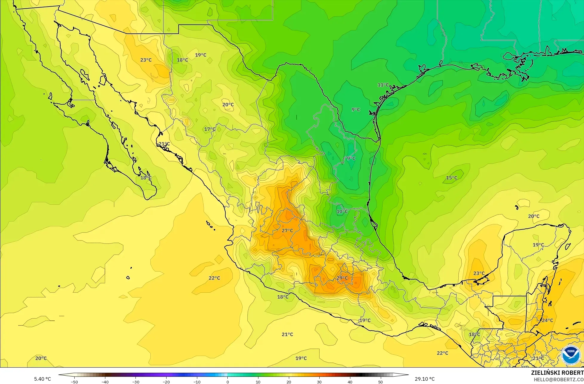 GFS model - Mexico, Temperature at 850hPa