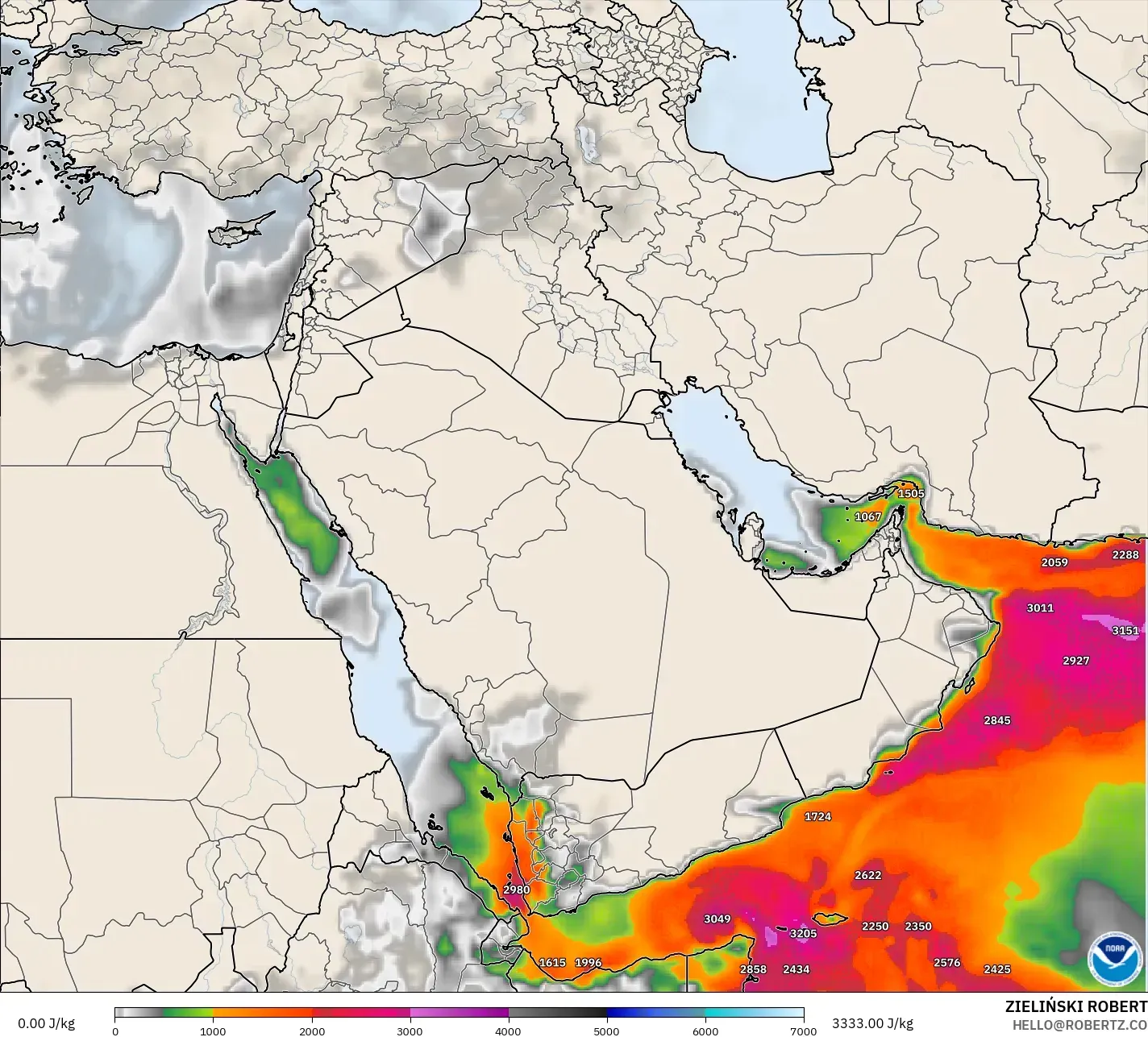 GFS model - Middle East, CAPE