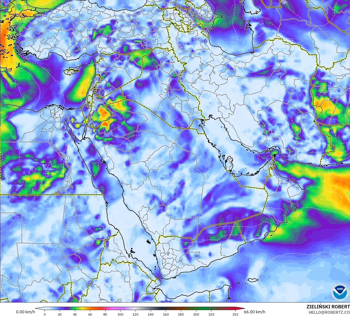 GFS model - Middle East, Wind Gusts