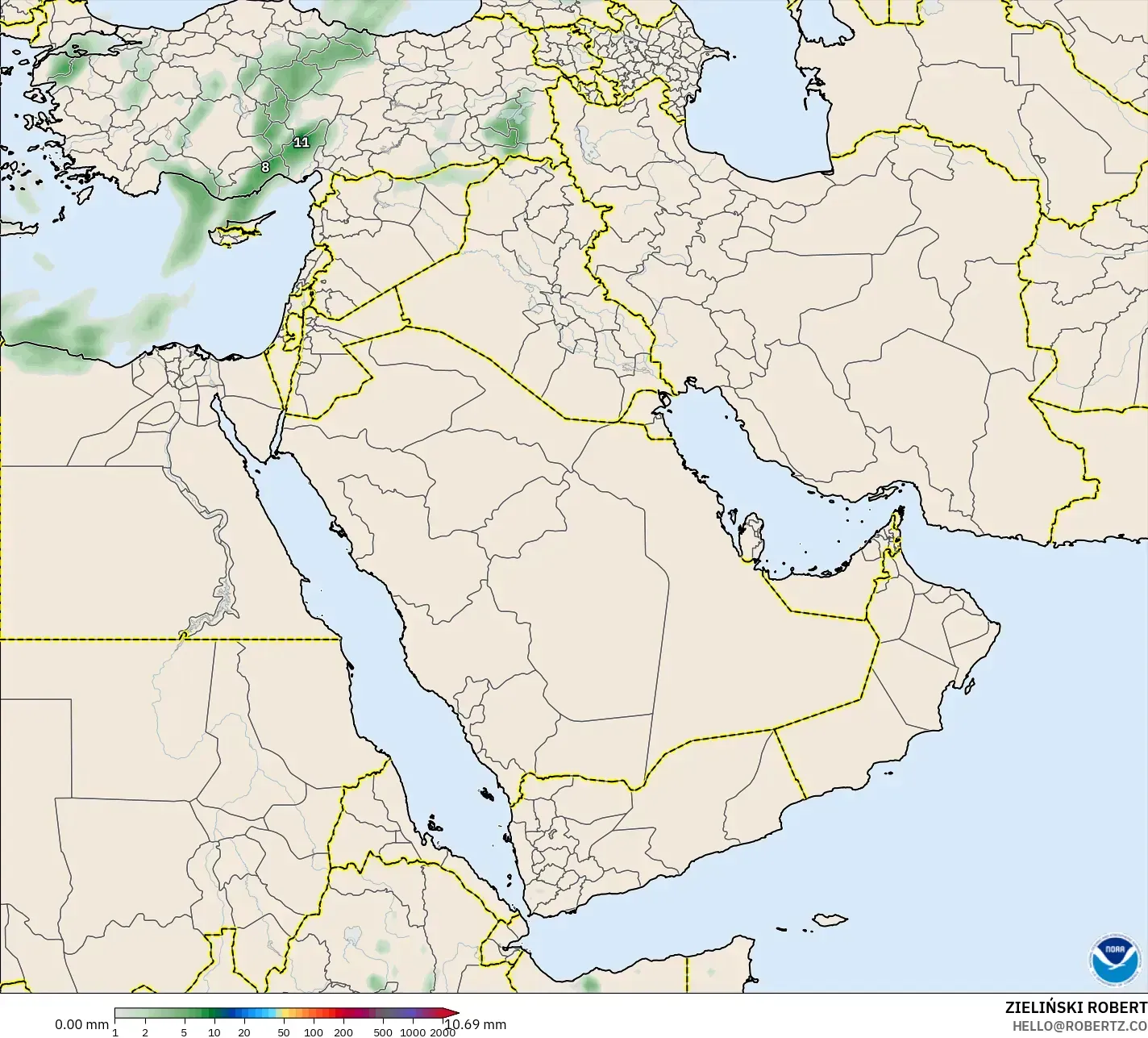 GFS model - Middle East, Precipitation Accumulation