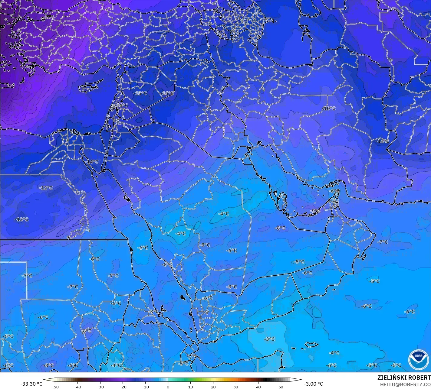 GFS model - Middle East, Temperature at 500hPa