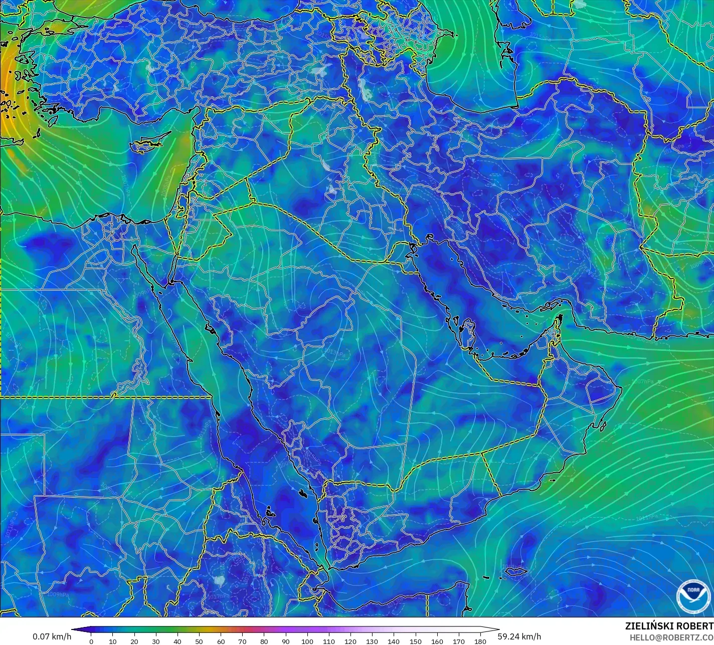 GFS model - Middle East, Wind at 10m