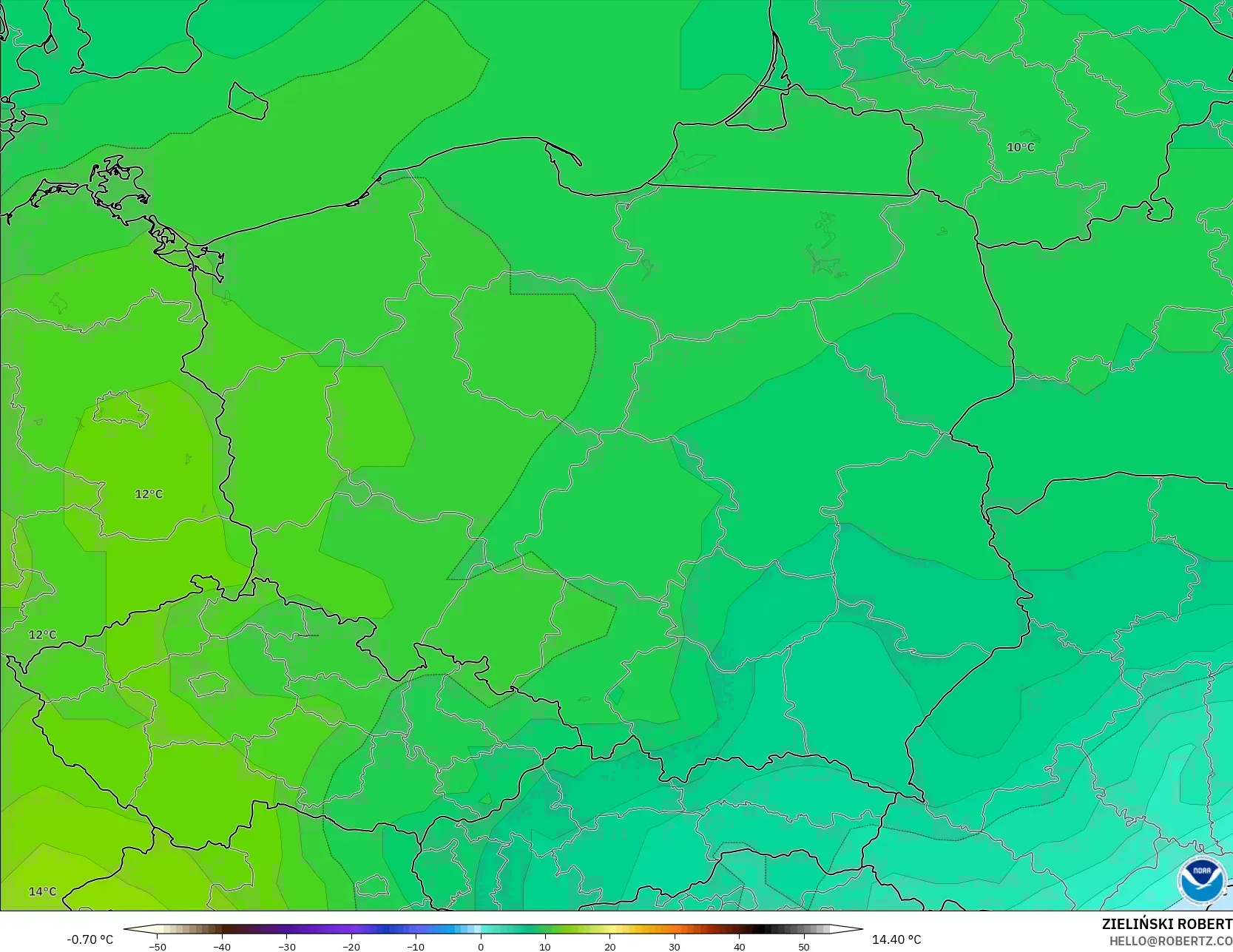 GFS model - Poland, Temperature at 850hPa