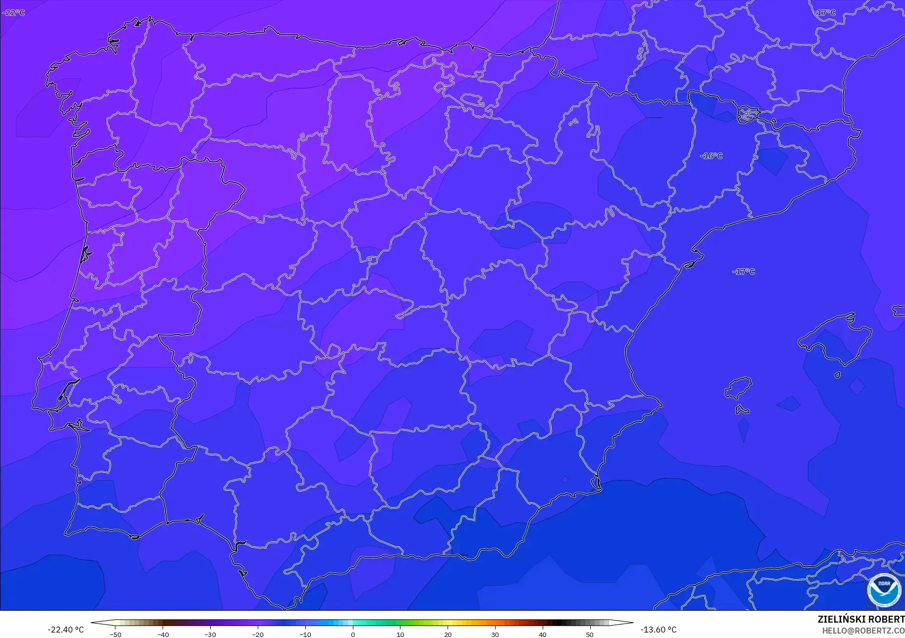 GFS model - Spain, Temperature at 500hPa