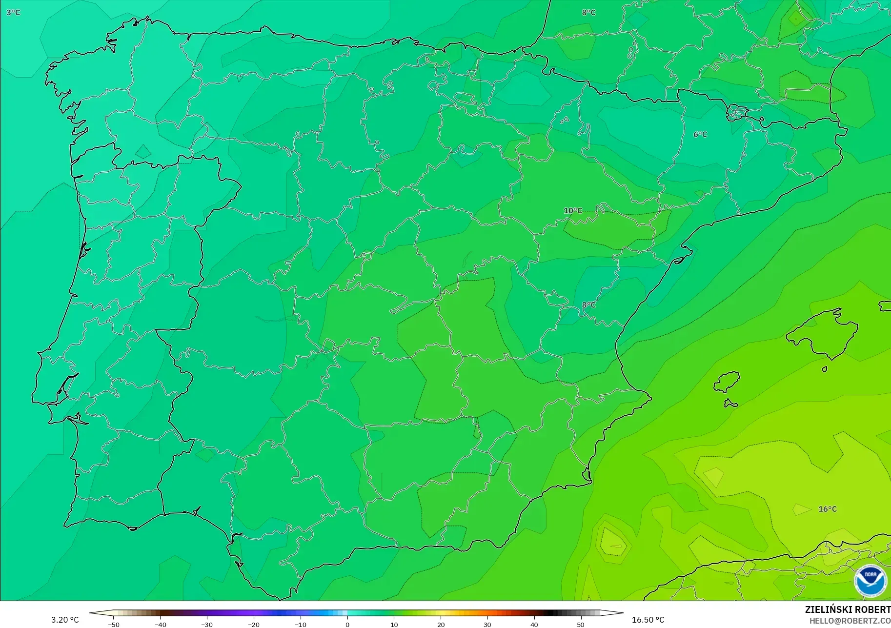 GFS model - Spain, Temperature at 850hPa