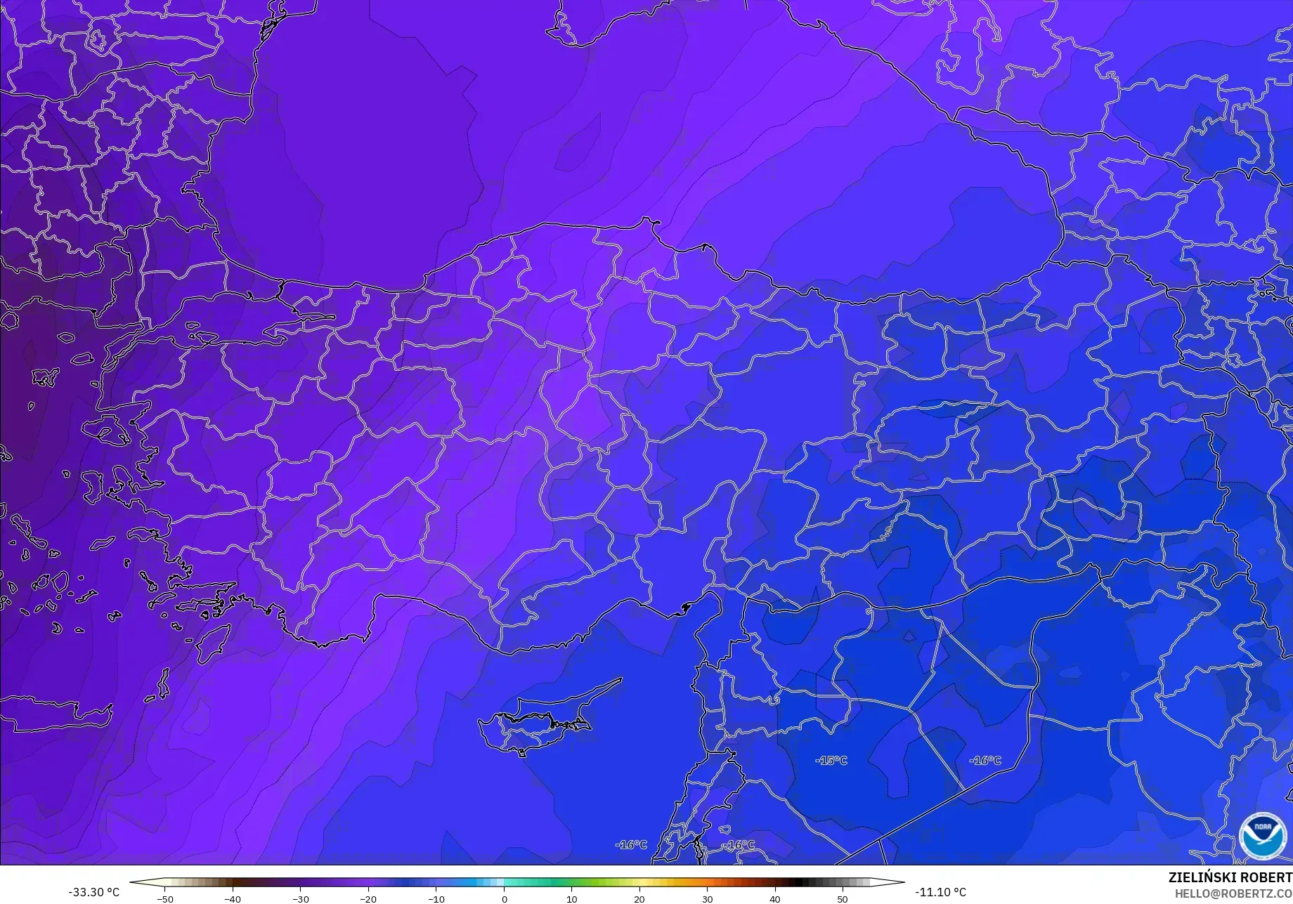 GFS model - Turkey, Temperature at 500hPa