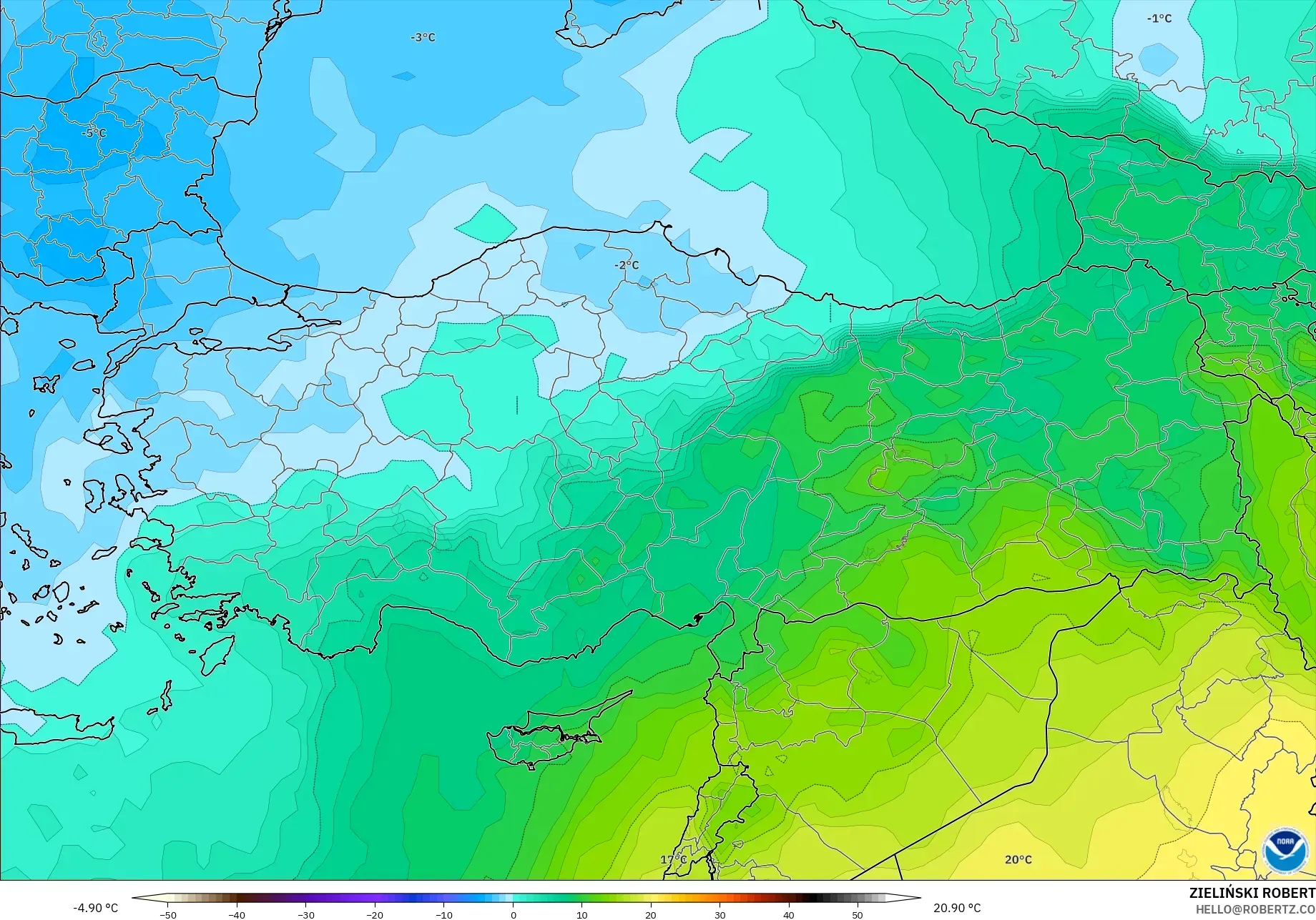 GFS model - Turkey, Temperature at 850hPa