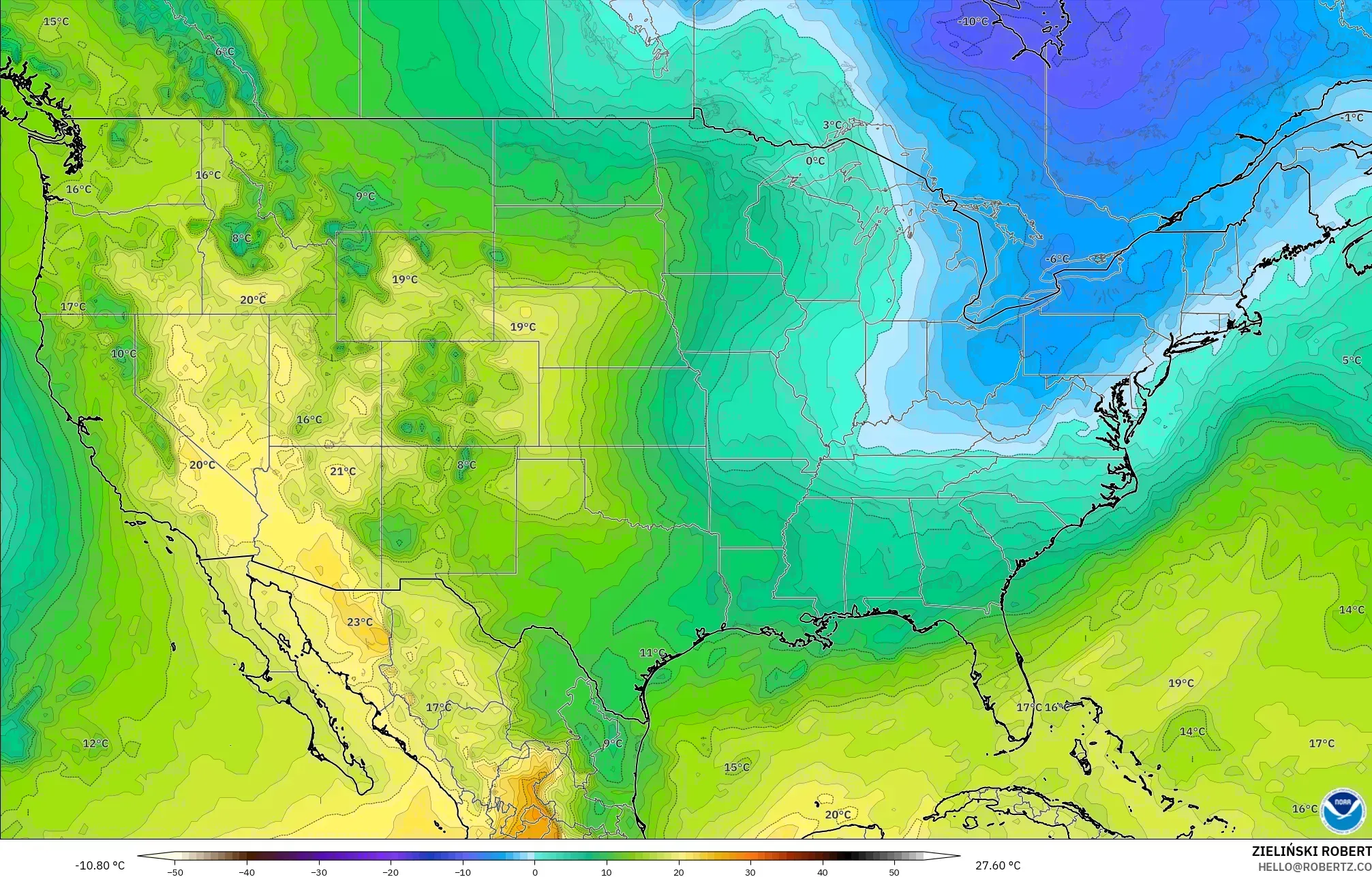 GFS model - United States, Temperature at 850hPa