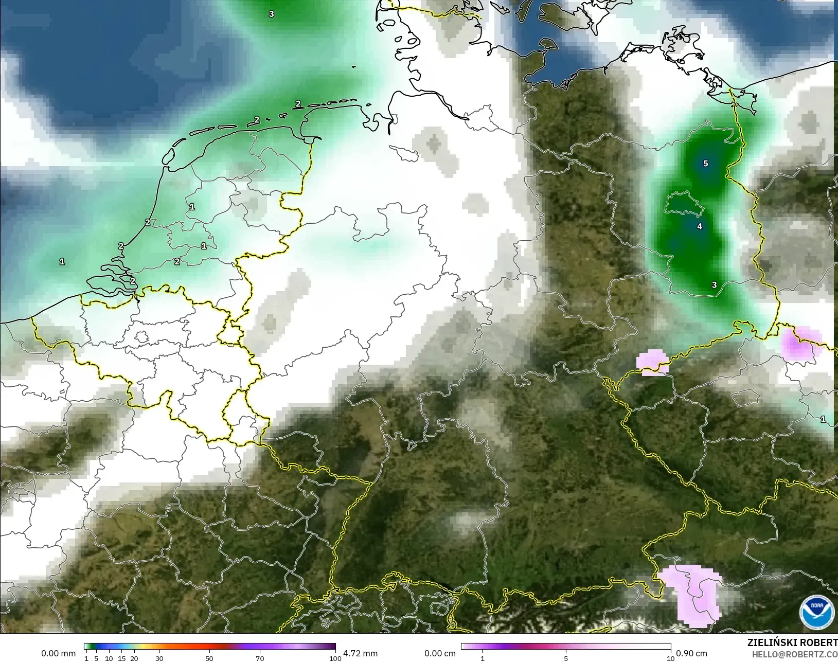 GFS model - Germany, Precipitation, Clouds, and Pressure
