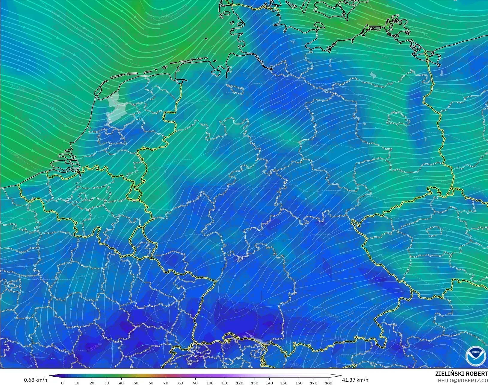 GFS model - Germany, Wind at 10m