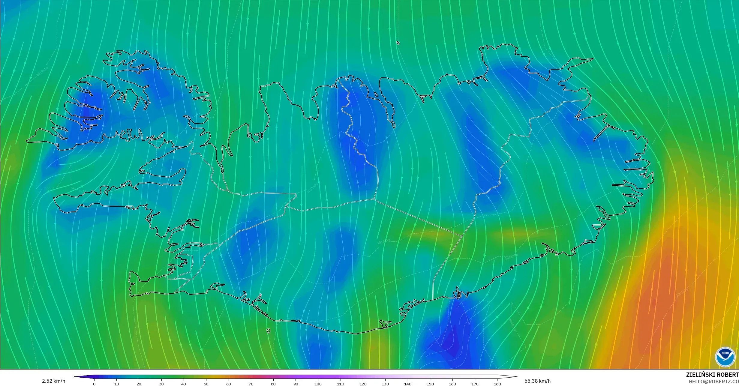 GFS model - Iceland, Wind at 10m