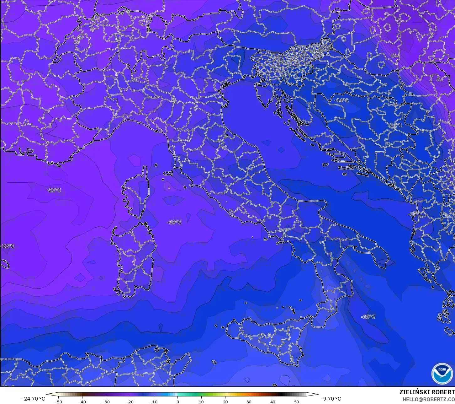 GFS model - Italy, Temperature at 500hPa