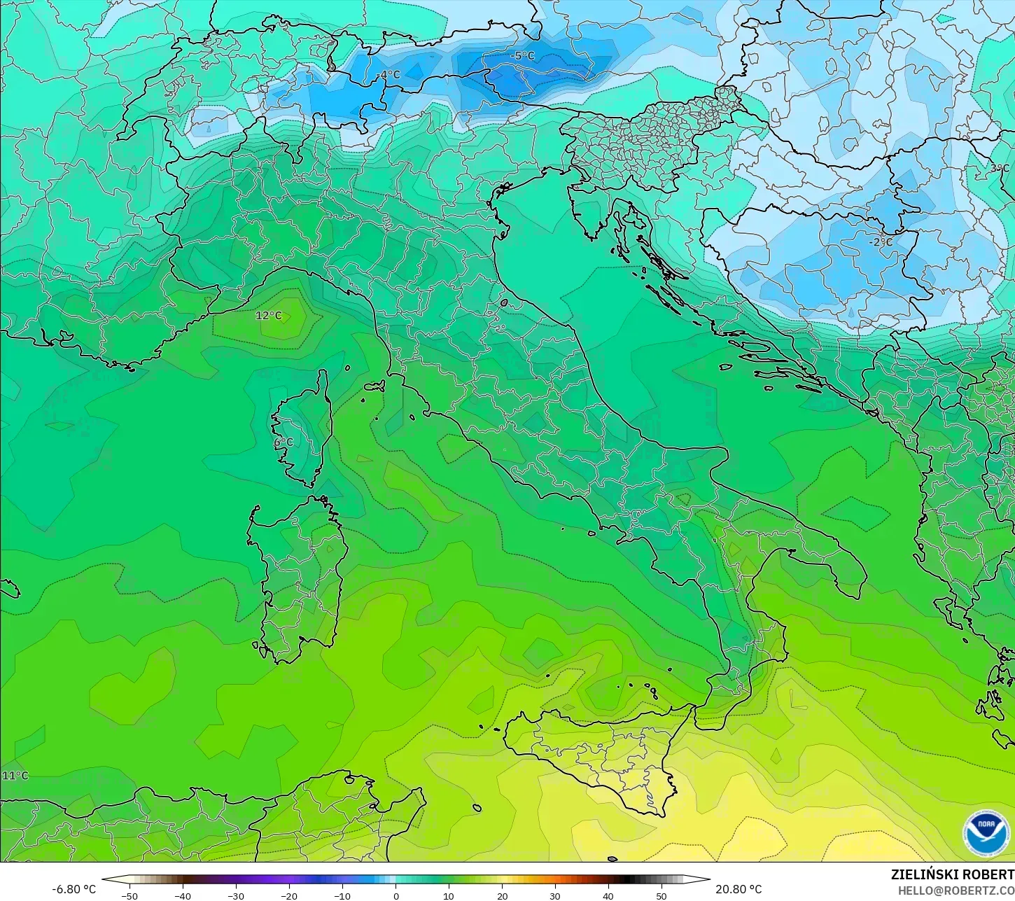 GFS model - Italy, Temperature at 850hPa
