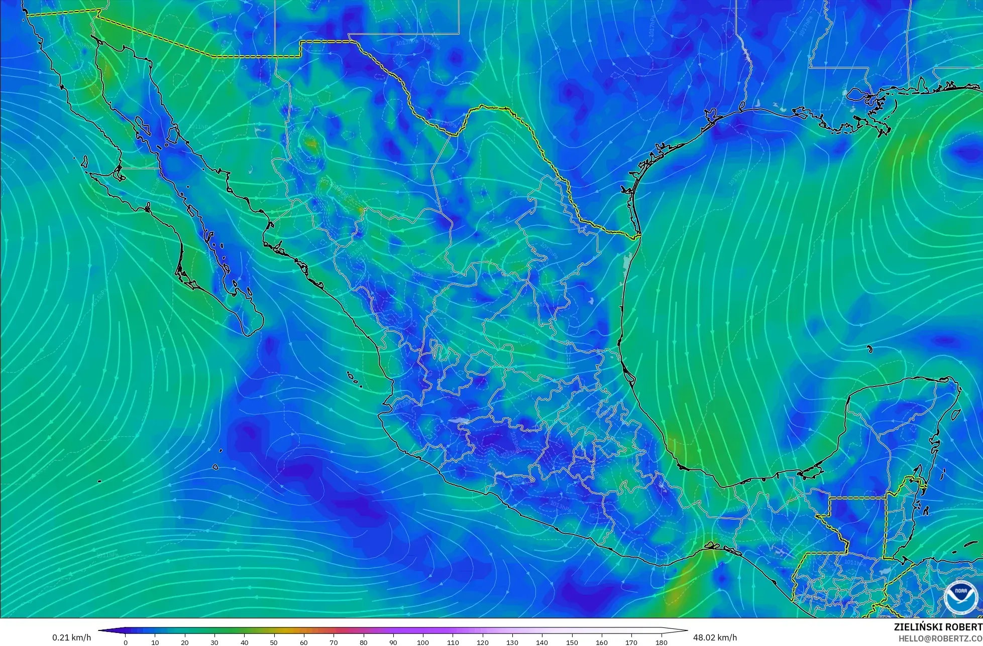 GFS model - Mexico, Wind at 10m