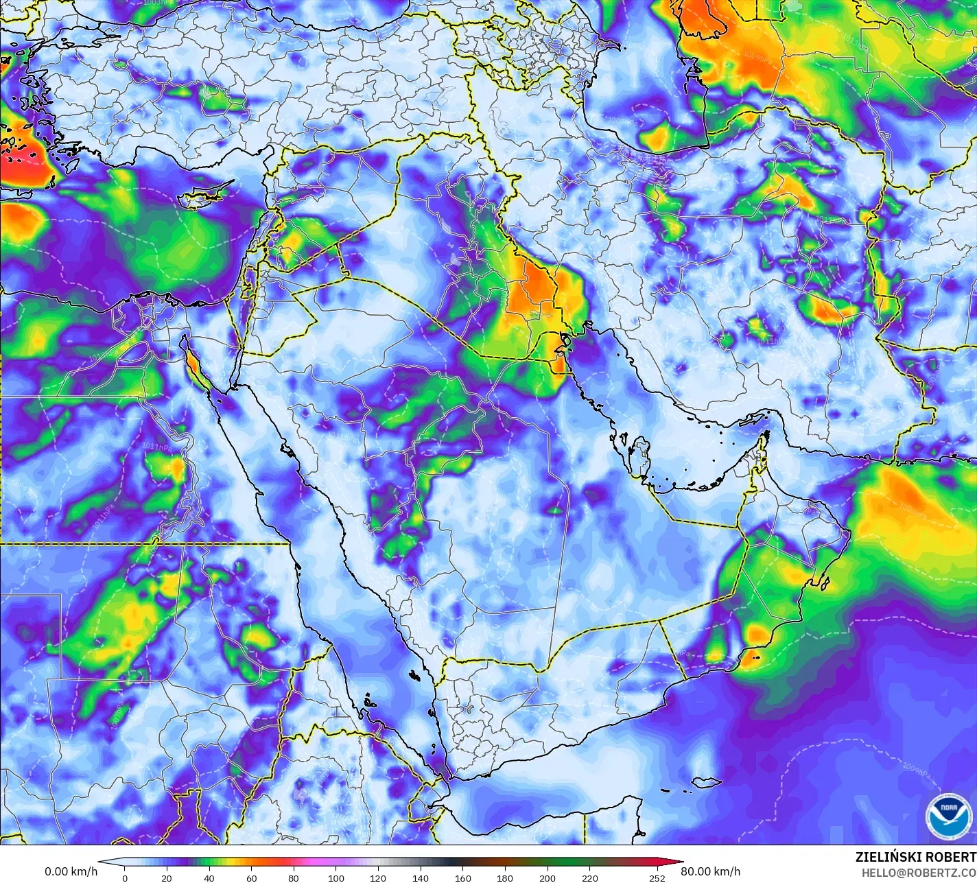 GFS model - Middle East, Wind Gusts
