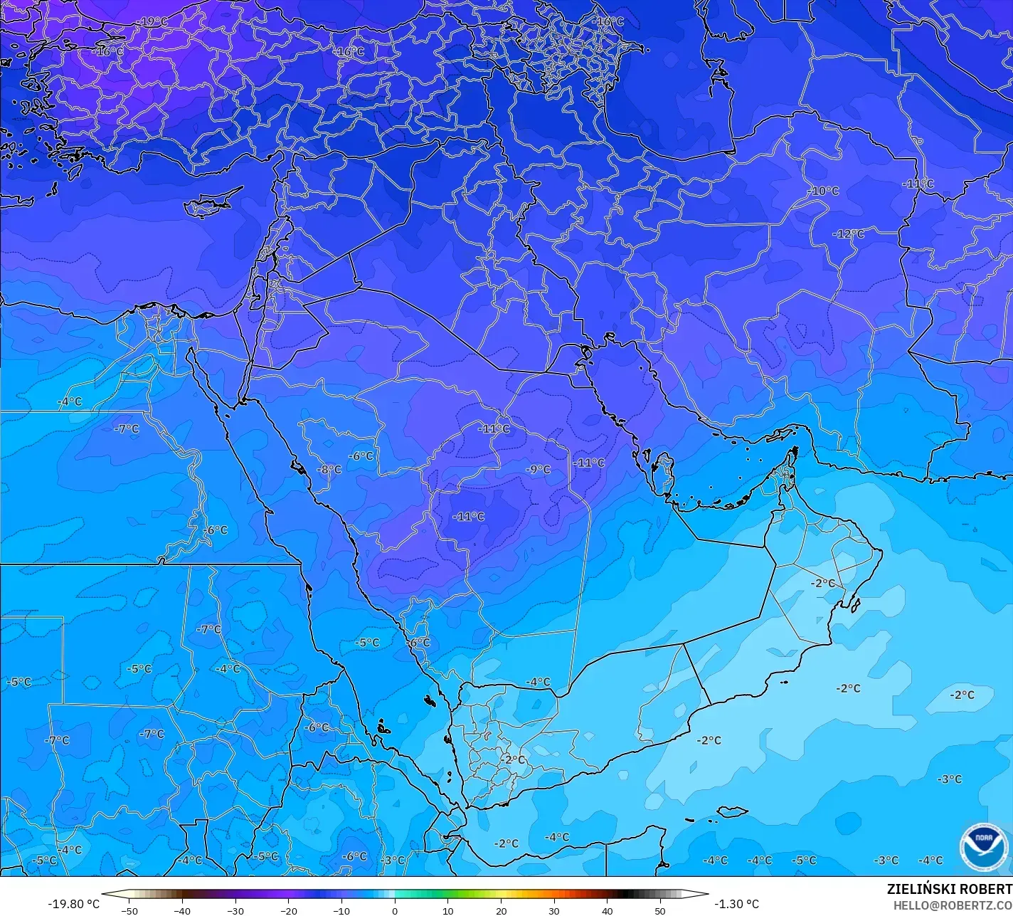 GFS model - Middle East, Temperature at 500hPa
