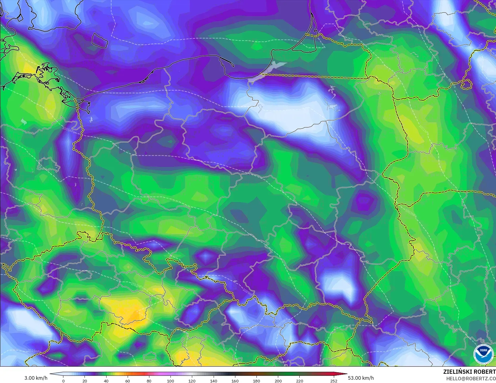 GFS model - Poland, Wind Gusts