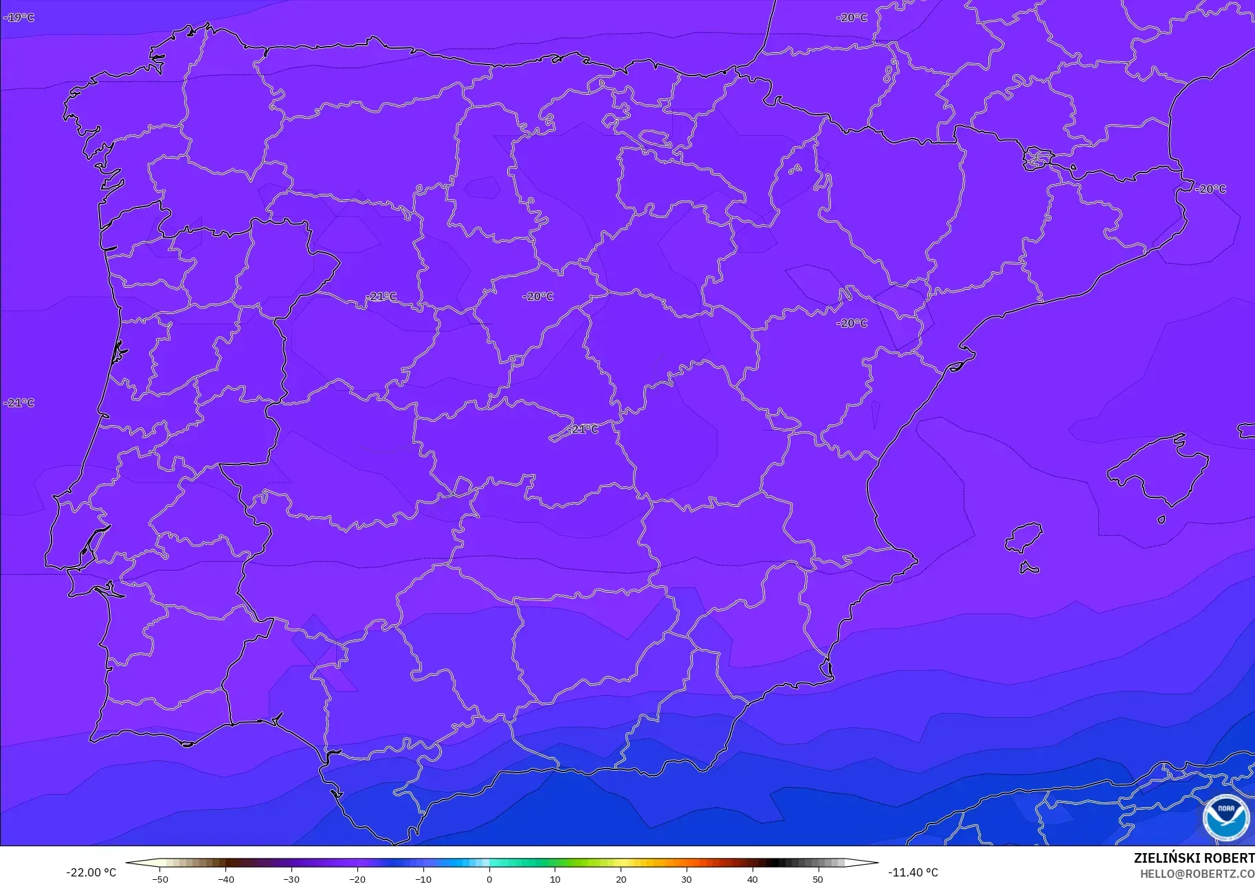 GFS model - Spain, Temperature at 500hPa