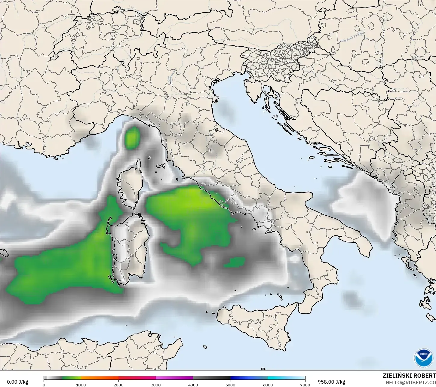 GFS model - Italy, CAPE