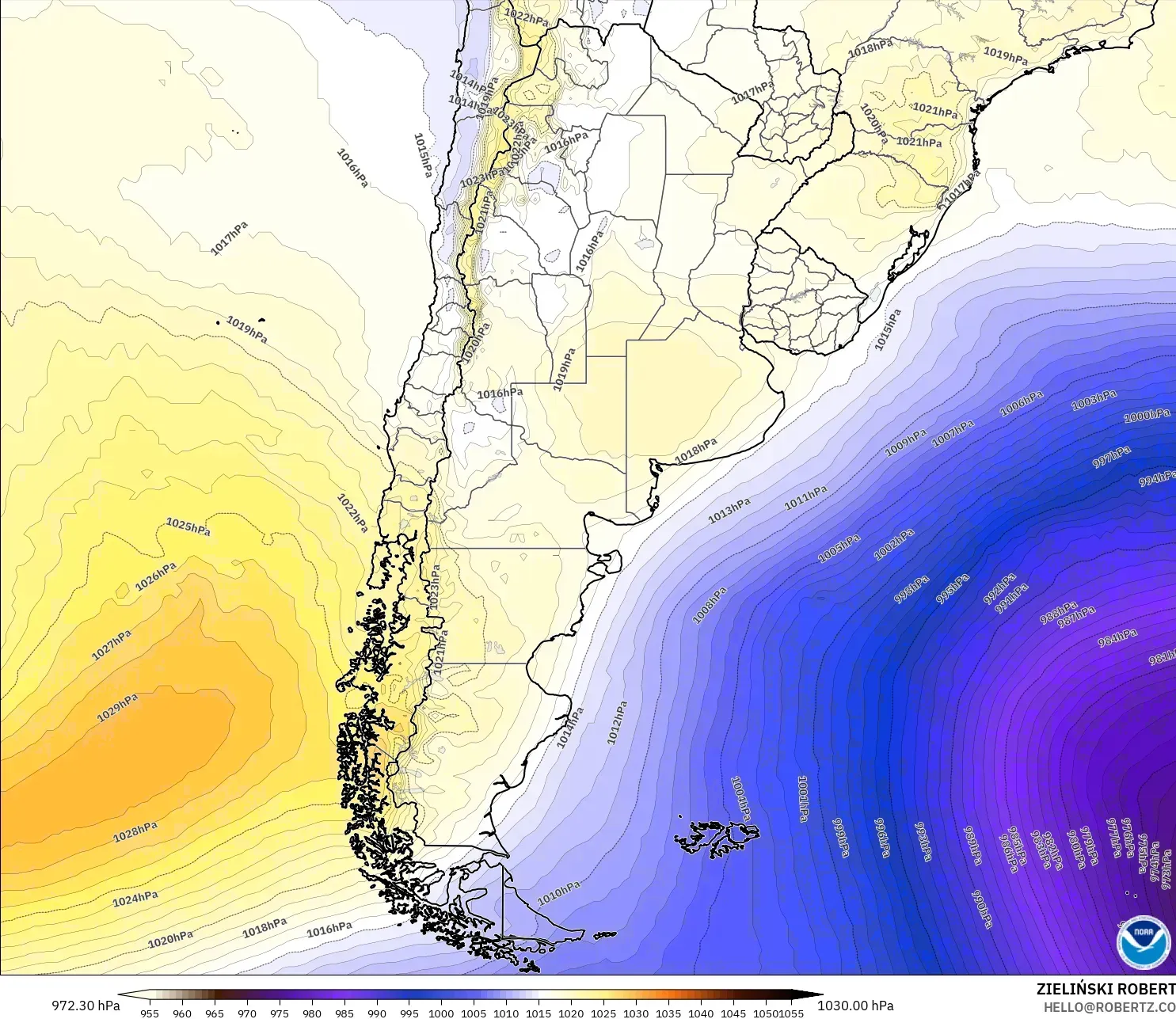 GFS model - Argentina, Pressure