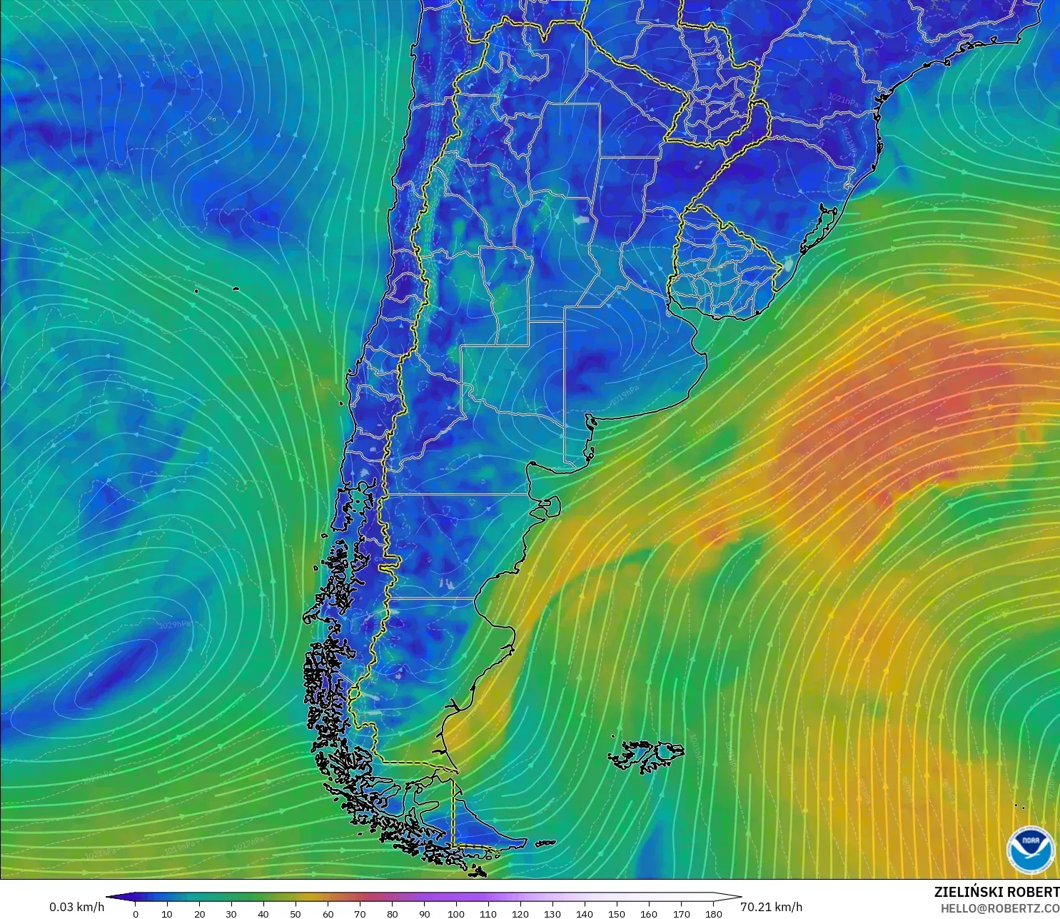 GFS model - Argentina, Wind at 10m
