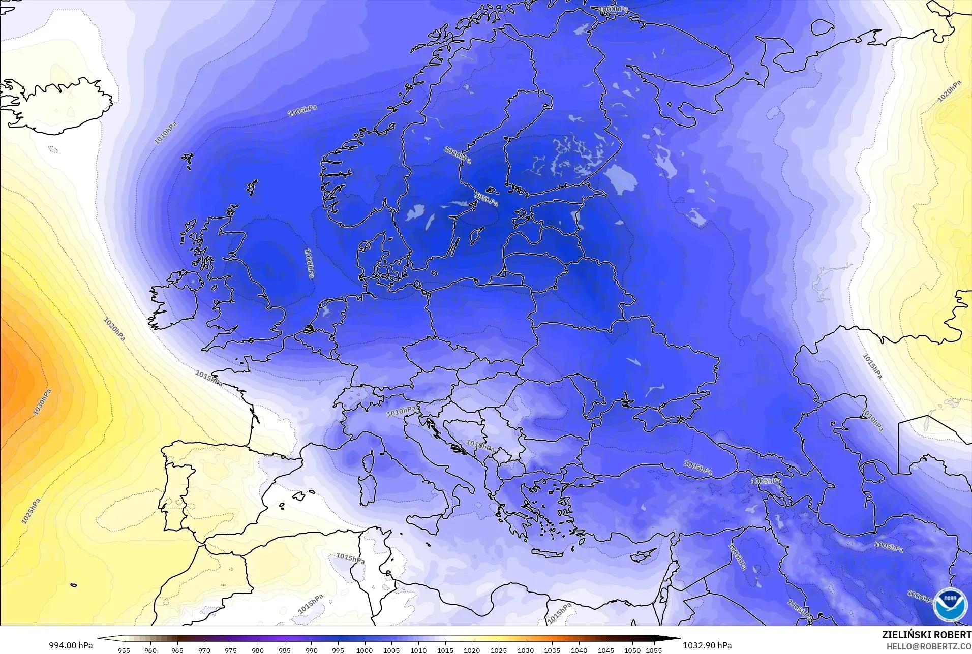 GFS model - Europe, Pressure