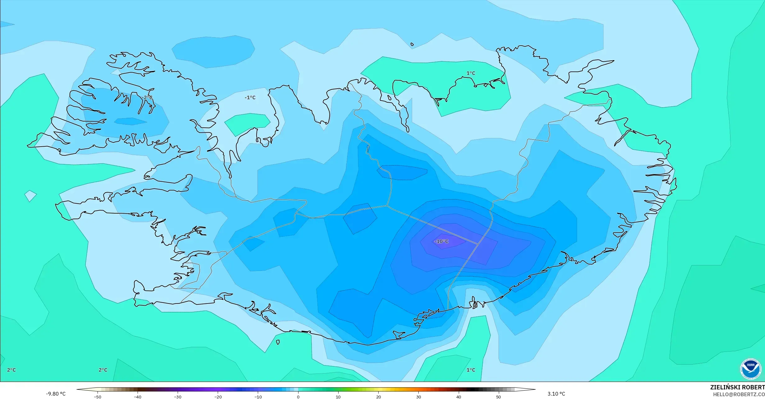 GFS model - Iceland, Dewpoint at 2m