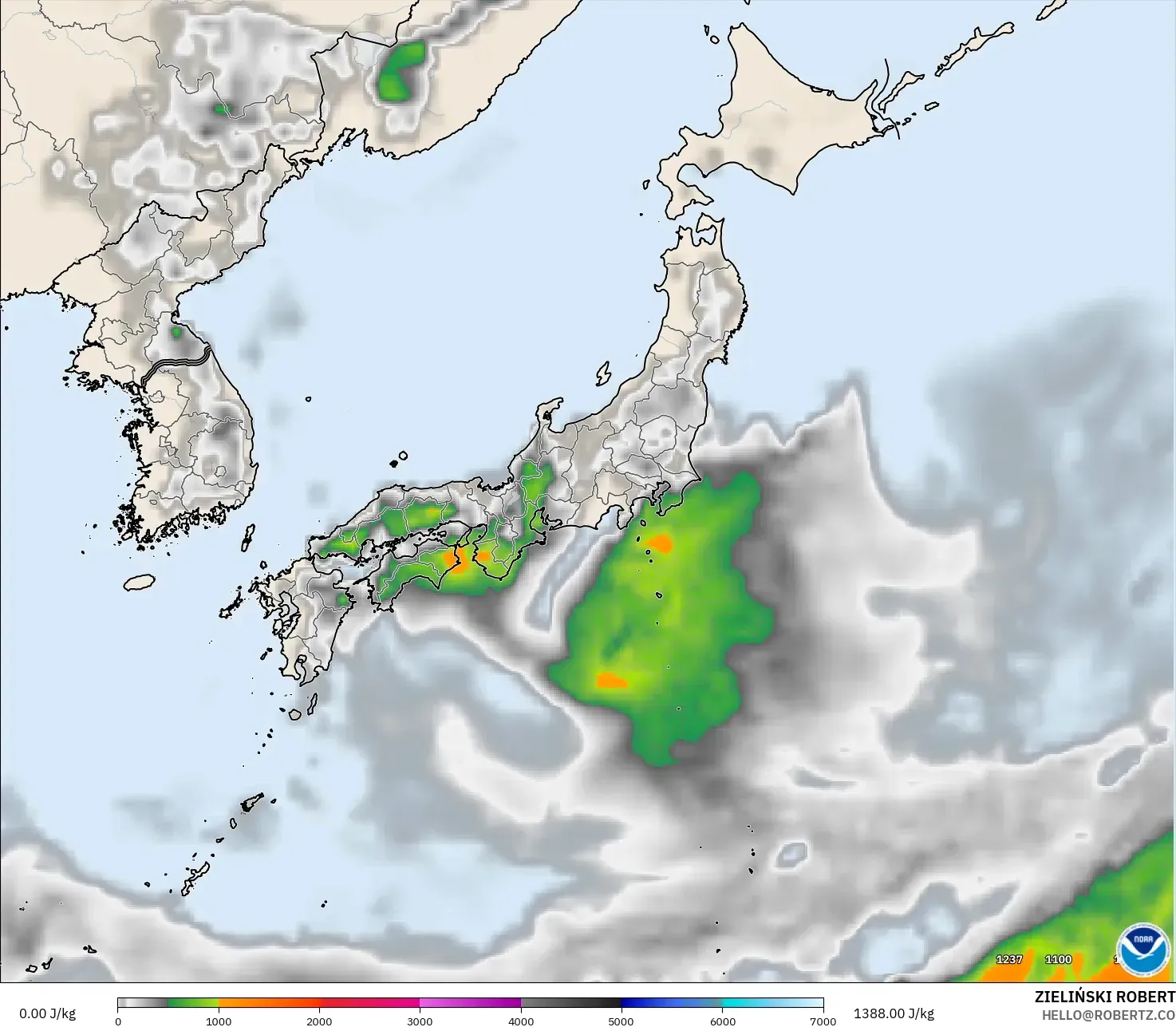 GFS model - Japan, CAPE