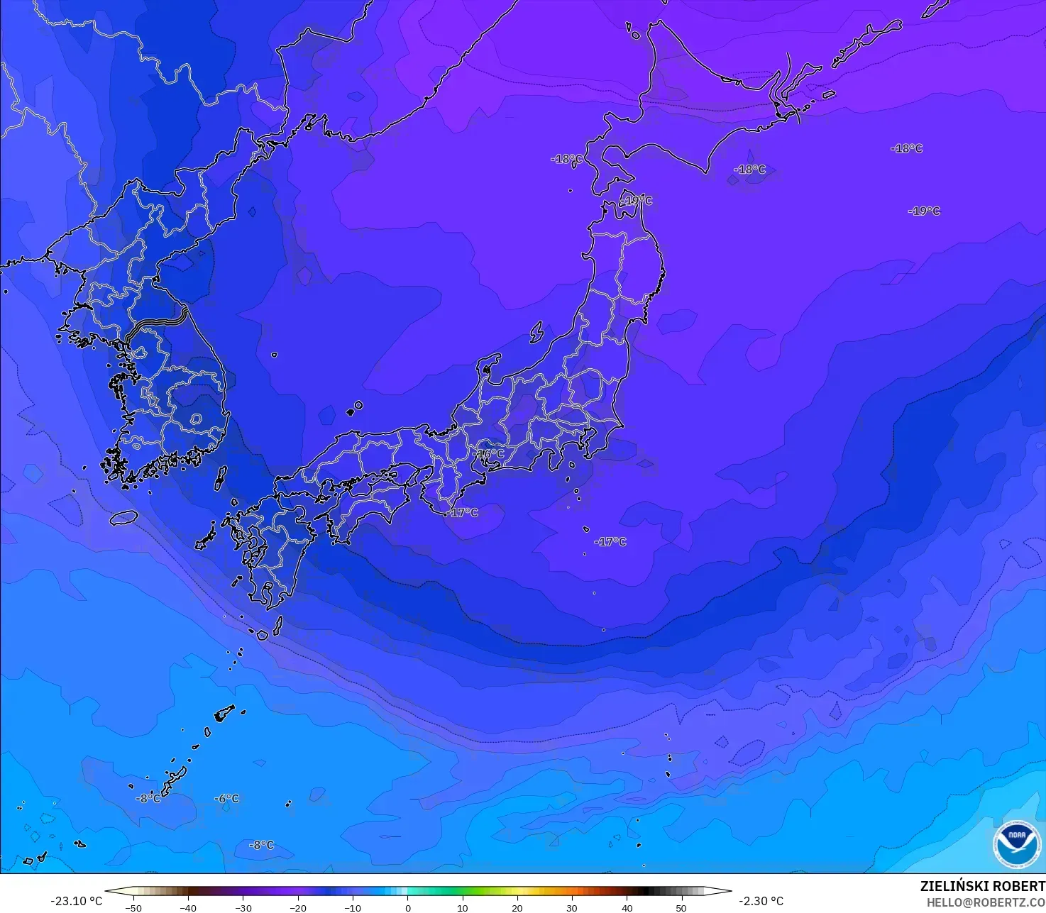 GFS model - Japan, Temperature at 500hPa