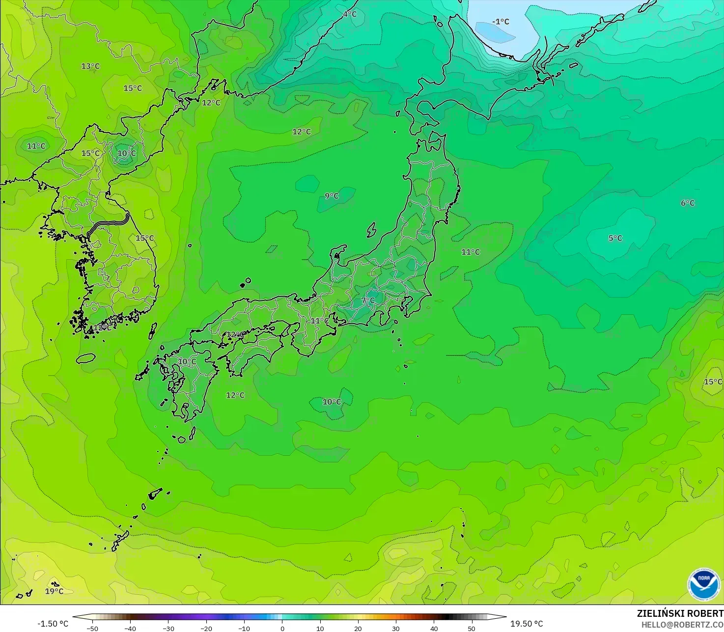 GFS model - Japan, Temperature at 850hPa