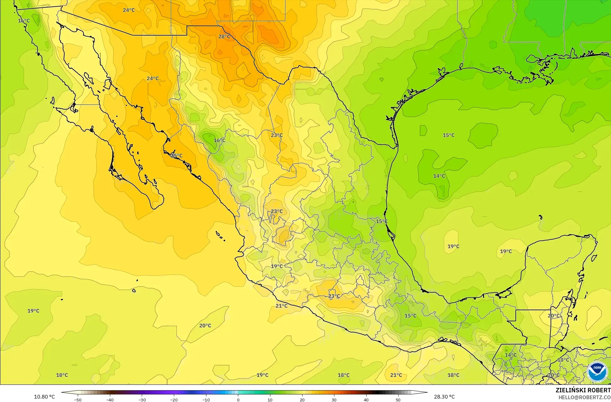 GFS model - Mexico, Temperature at 850hPa
