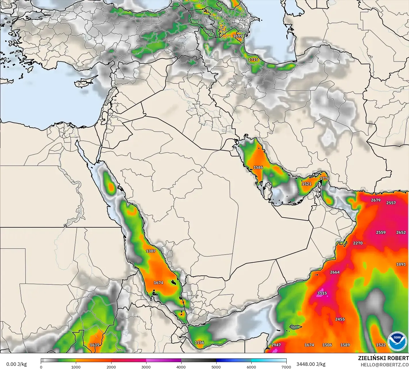 GFS model - Middle East, CAPE