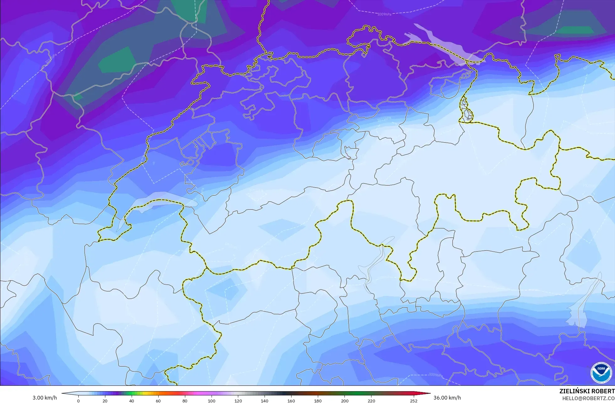 GFS model - Switzerland, Wind Gusts