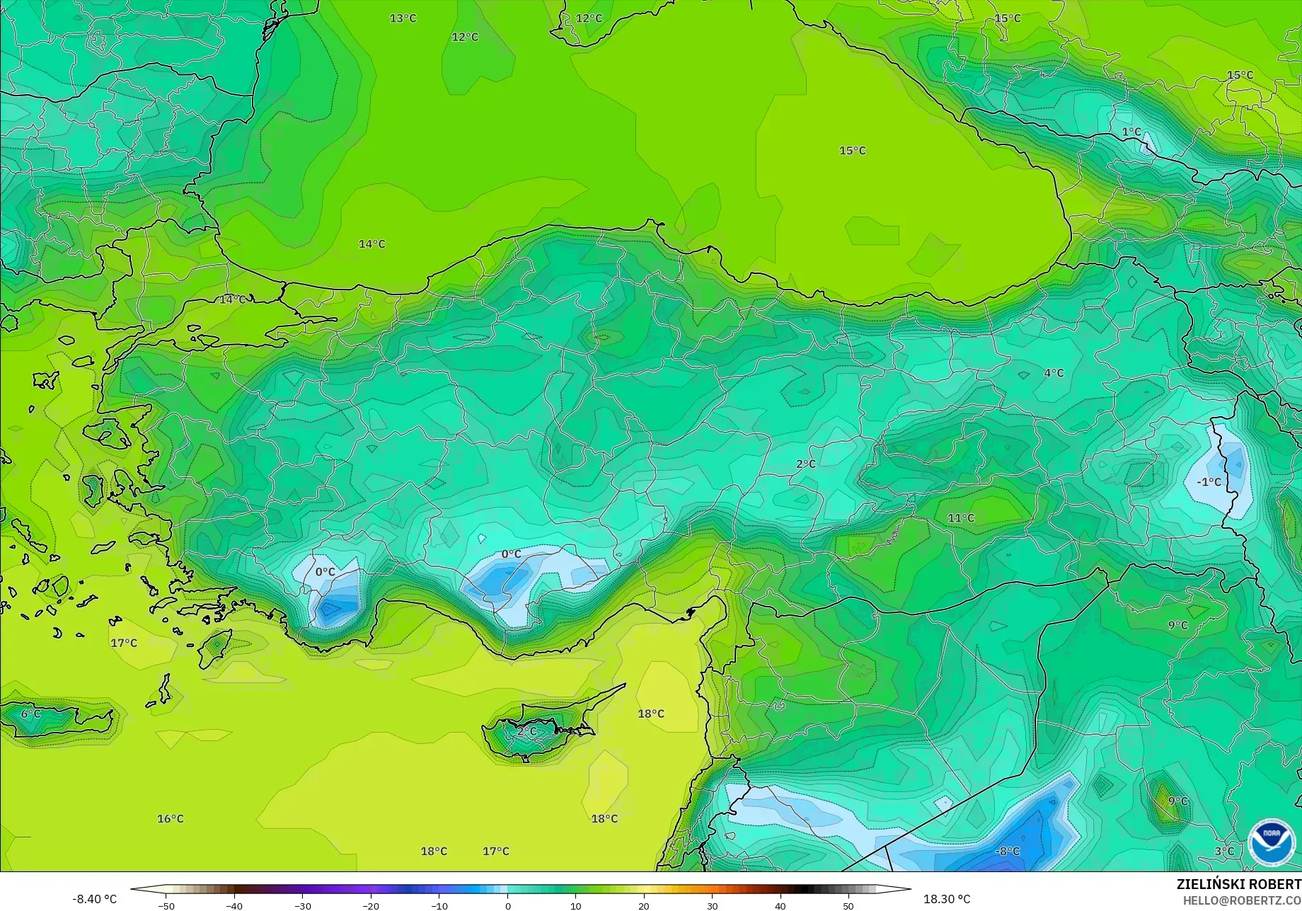 GFS model - Turkey, Dewpoint at 2m