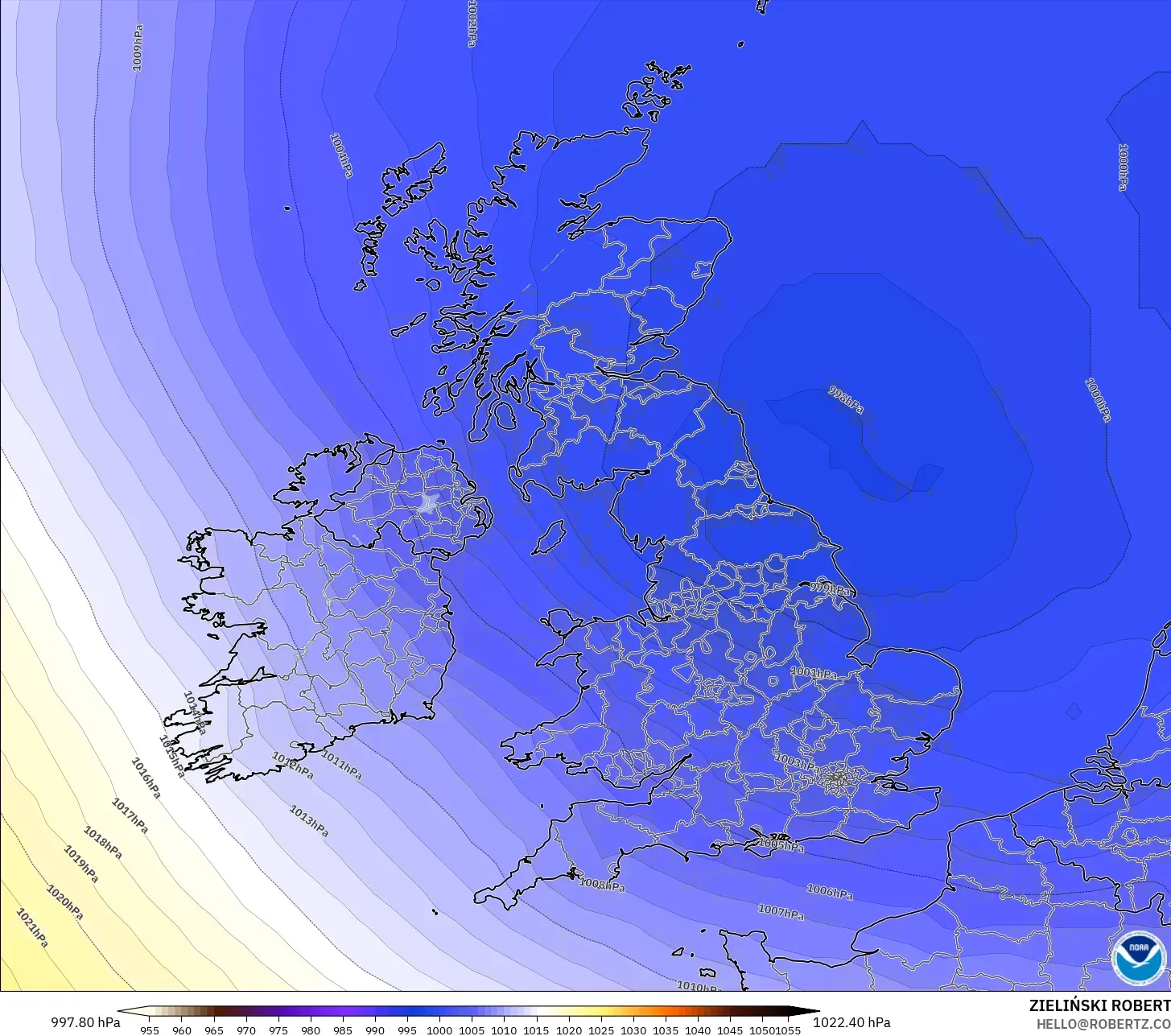 GFS model - United Kingdom, Pressure