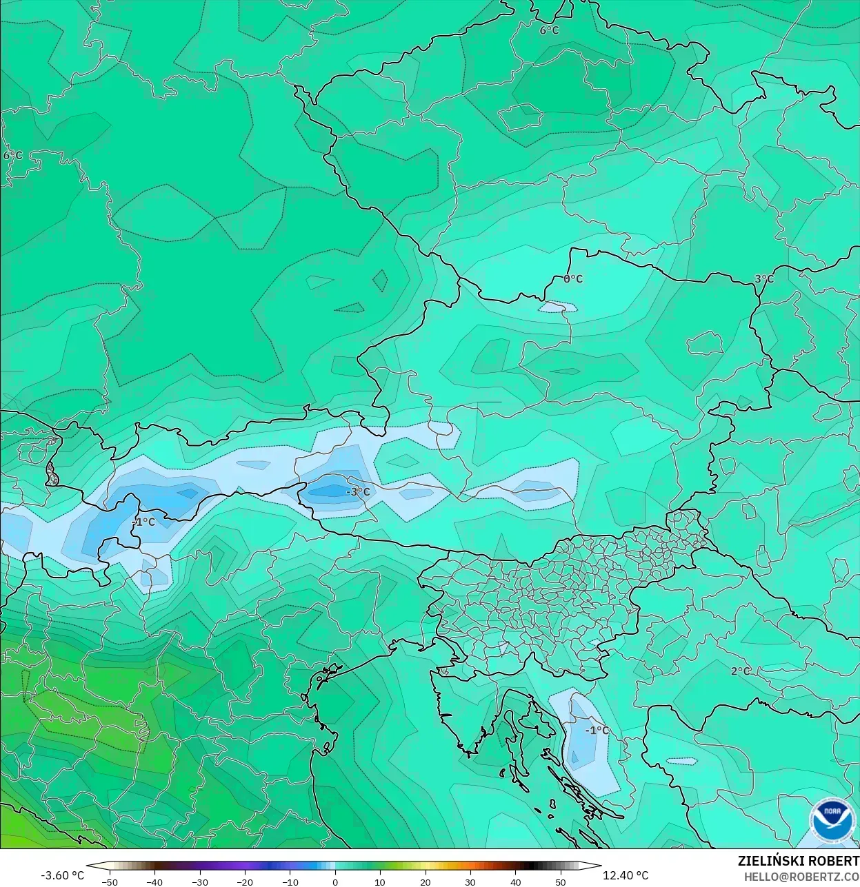 GFS model - Austria, Dewpoint at 2m
