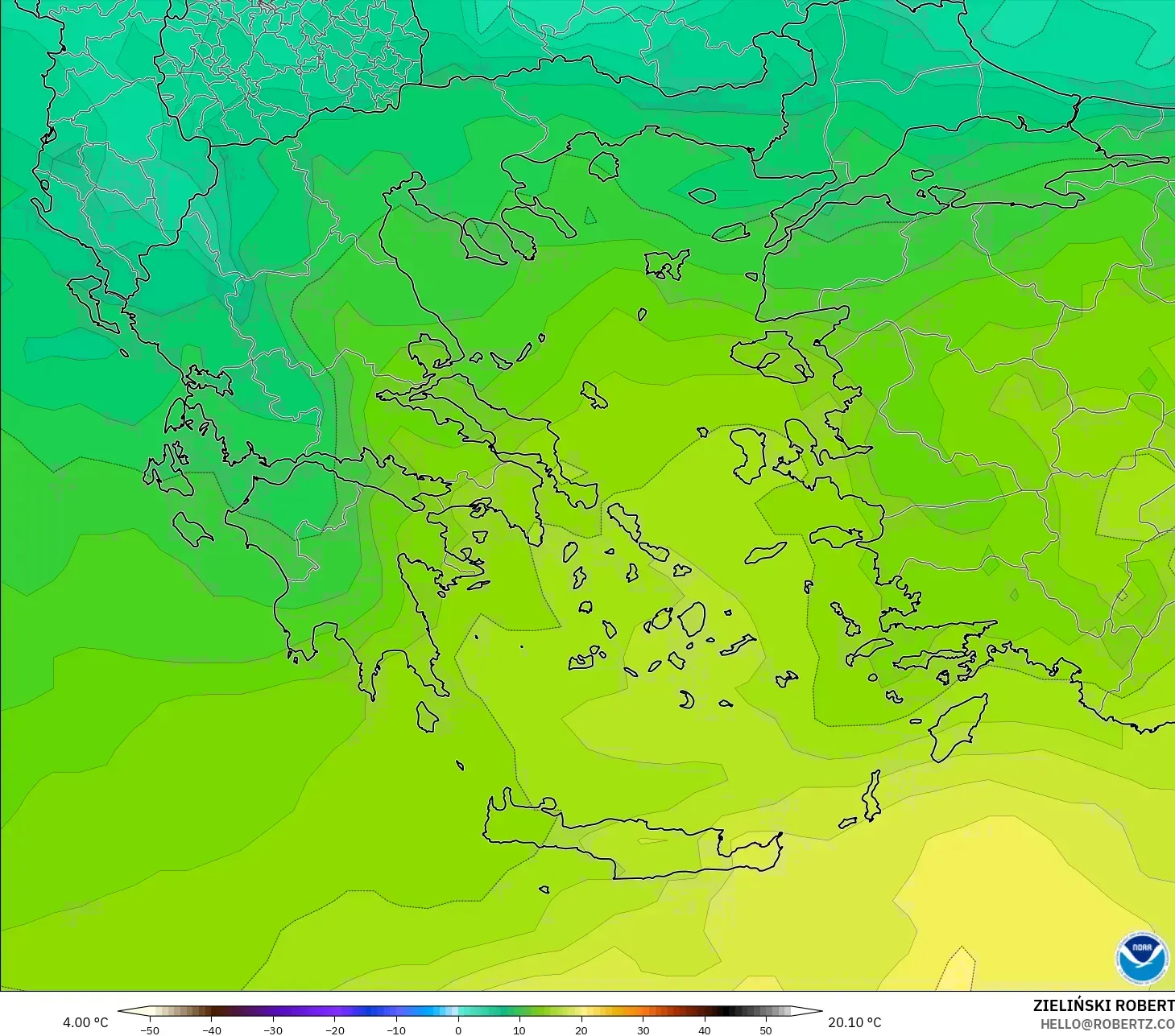 GFS model - Greece, Temperature at 850hPa