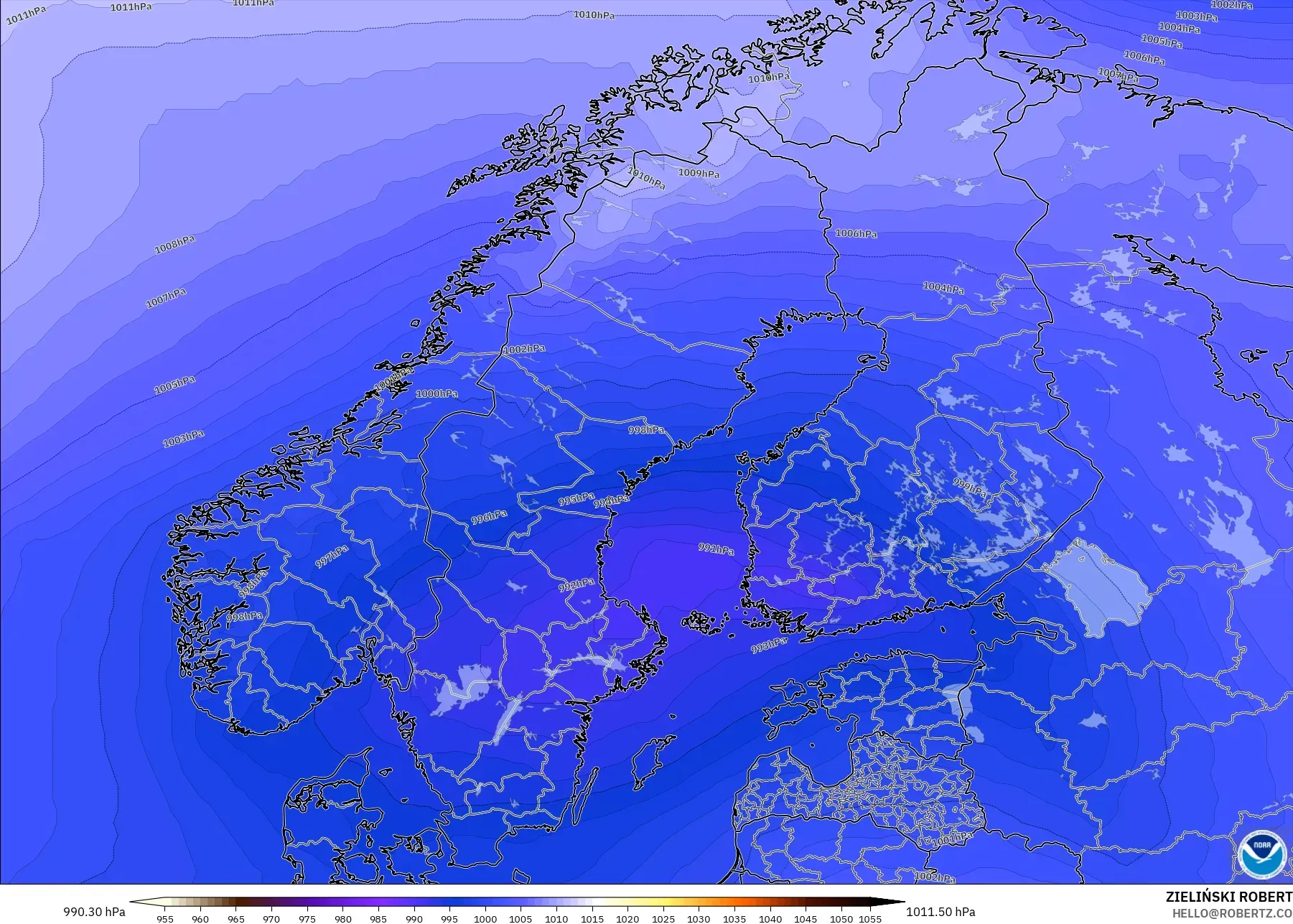 GFS model - Scandinavia, Pressure