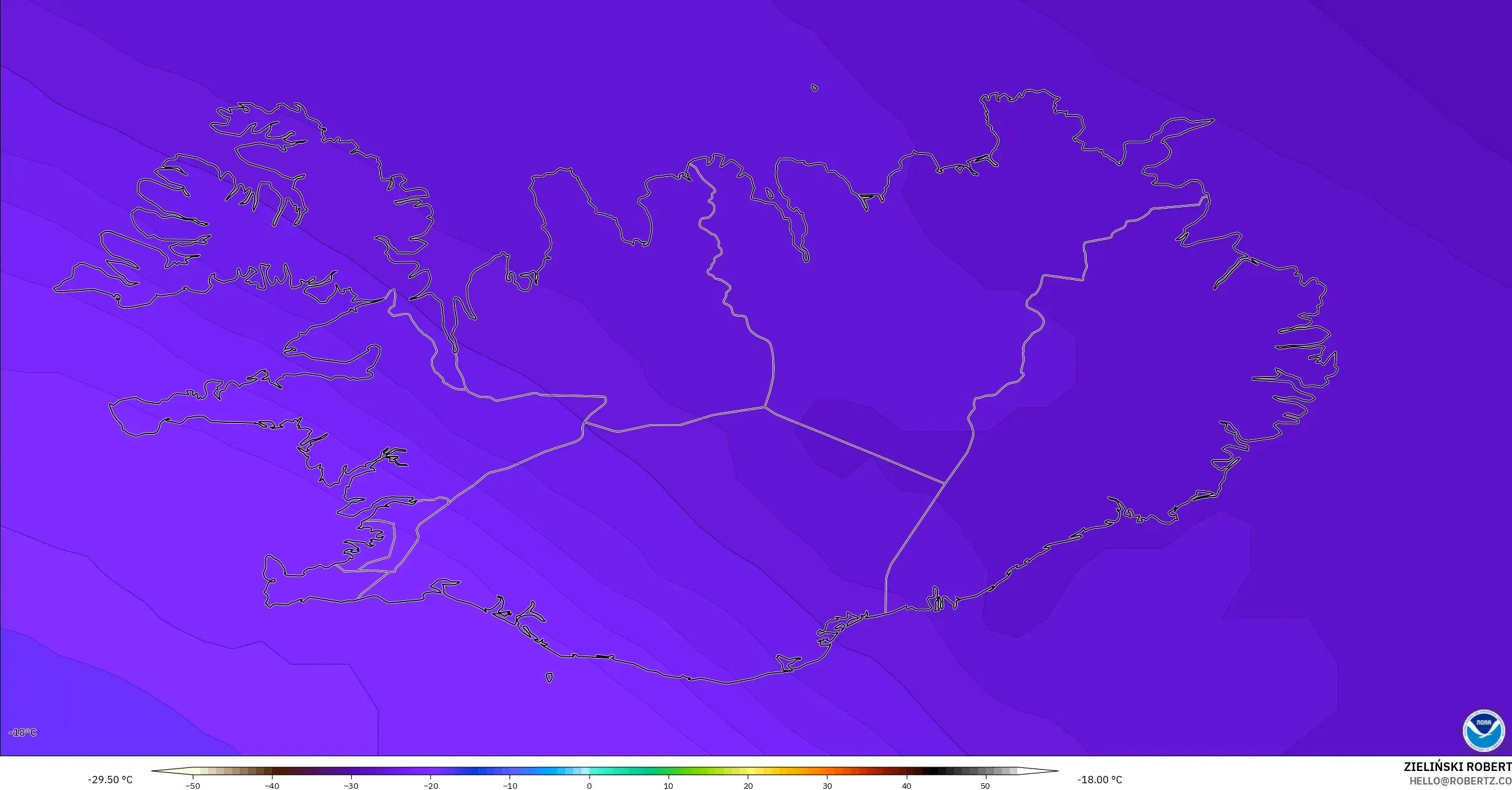 GFS model - Iceland, Temperature at 500hPa